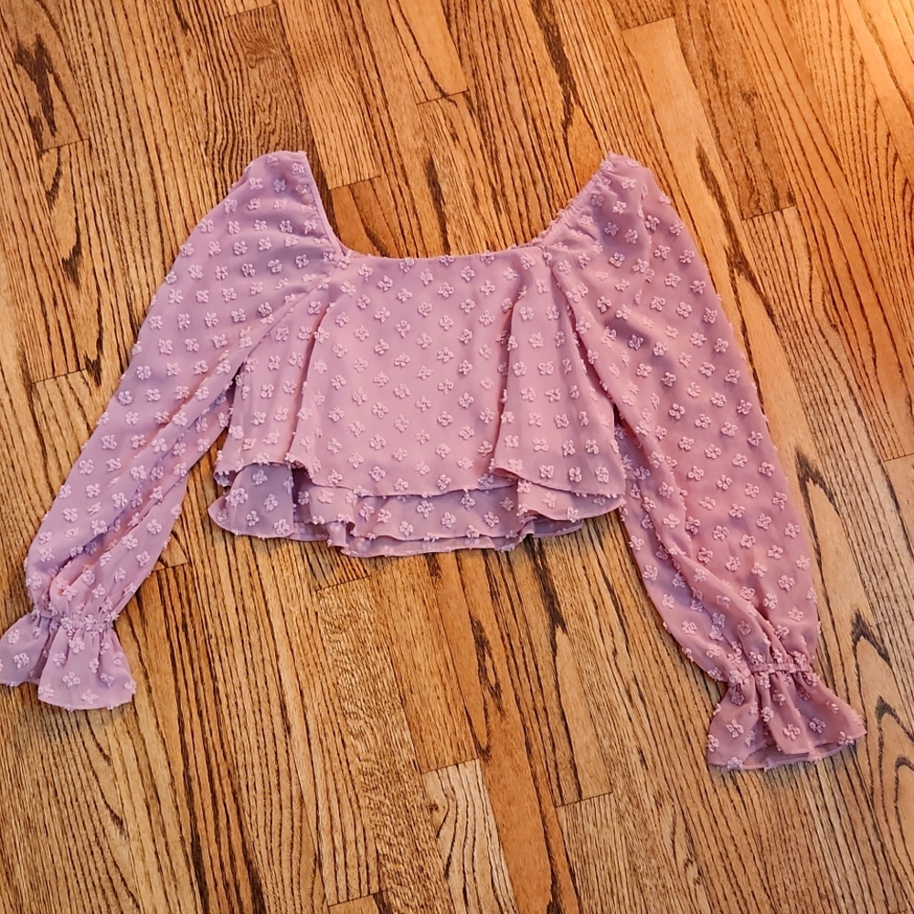 Altar'd State Cropped Layered Long Sleeved Mauve Top